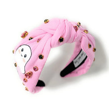Load image into Gallery viewer, Halloween Jeweled Headband, Halloween Knotted Headband, pink halloween Knot Headband, Pink Halloween Hair Accessories, Pink Ghosts Headband, Best Seller, headbands for women, best selling items, Ghosts headband, hairbands for women, Halloween gifts, halloween knot Headband, Halloween accessories, custom headband, Halloween headband, Statement headband, Halloween gifts, jeweled knot headband, Pink headband, halloween Embellished headband, Spooky ghosts headband, unique headband