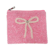 Load image into Gallery viewer, white bow beaded Coin Purse Pouch, preppy pink Beaded Coin Purse, white bow Purse, bow Beaded Purse, Summer Coin Purse, Best Friend Gift, Boho bags, Wallets for her, boho gifts, boho pouch, boho accessories, best friend gifts, tween girl gifts, pink beaded coin pouch, miscellaneous gifts, best seller, best selling items, bachelorette gifts, birthday gifts, preppy beaded wallet, party favors, bachelorette bag, money pouch, wallets for girls, bohemian wallet, batch gifts, mother’s day gift, pearl bow pouch, h