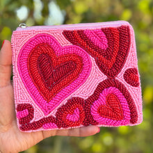 Load image into Gallery viewer, Pink heart Coin Purse Pouch, pink hearts bead Purse, pink Beaded Pouch, Valentine’s day Purse, Boho bags, Wallets for her, boho pouch accessories, bachelorette gifts, best friend gifts, miscellaneous gifts, best seller, best selling items, gifts for her, birthday gifts, preppy beaded wallet, party favors, bachelorette bag, money pouch, wallets for her, unique cute gifts, mother’s day gift, handmade gifts, Valentine’s lover gifts, Valentines theme accessories, Custom gifts, credit card pouch