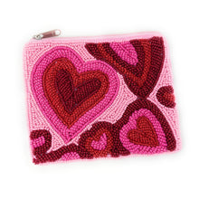 Load image into Gallery viewer, Pink heart Coin Purse Pouch, pink hearts bead Purse, pink Beaded Pouch, Valentine’s day Purse, Boho bags, Wallets for her, boho pouch accessories, bachelorette gifts, best friend gifts, miscellaneous gifts, best seller, best selling items, gifts for her, birthday gifts, preppy beaded wallet, party favors, bachelorette bag, money pouch, wallets for her, unique cute gifts, mother’s day gift, handmade gifts, Valentine’s lover gifts, Valentines theme accessories, Custom gifts, credit card pouch