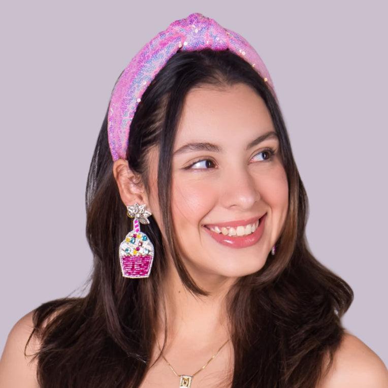Twine and Love | Pink Top Knot Headband | Sequin Knot Headband display picture 2
