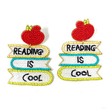 Load image into Gallery viewer, custom beaded Earrings, teacher jeweled Earrings, Reading Beaded Earrings, teacher earrings, teacher jeweled earrings, handmade earrings, custom earrings, bejeweled accessories, teacher jewelry accessories, teacher appreciation gift, teacher gifts, birthday gifts, bohemian earrings, luxurious handmade accessories, party earrings, teacher appreciation week gifts, teaching earrings, rhinestone earrings, embellished earrings, party earrings, statement earrings, best selling items, lightweight earrings