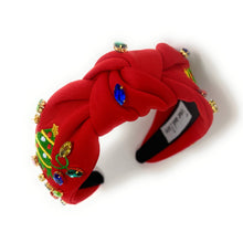 Load image into Gallery viewer, Christmas Jeweled Headband, Christmas Knotted Headband, red Knotted Headband, Christmas Hair Accessories, Red Headband, Best Seller, headbands for women, best selling items, knotted headband, hairbands for women, Christmas gifts, Christmas knot Headband, Red hair accessories, Christmas headband, holiday headband, Statement headband, Red Headband gifts, embellished knot headband, jeweled knot headband, Red Embellished headband, Christmas embellished headband, Christmas lights, Holiday lights headband
