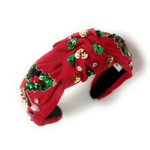 Load image into Gallery viewer, Christmas Jeweled Headband, Holiday Headband, Red Knotted Headband, Christmas Hair Accessories, Red Headband, Best Seller, Elf headband, best selling items, knotted headband, Christmas gifts, Christmas knot Headband, Red hair accessories, Christmas headband, Red holiday headband, Statement headband, embellished knot headband, jeweled knot headband, Red Jeweled headband, red Embellished headband, Christmas Elf embellished headband, Custom headband, Unique headbands, handmade headbands