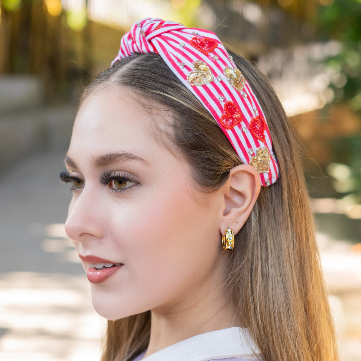 *Brand New* Gold Headband with Hearts Gold Studded Heart Velvet Knot Headband main image 3