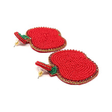 Load image into Gallery viewer, custom beaded Earrings, fruity jeweled Earrings, red apple Beaded Earrings, teacher earrings, teacher jeweled earrings, handmade earrings, custom earrings, bejeweled accessories, teacher jewelry accessories, teacher appreciation gift, teacher gifts, birthday gifts, bohemian earrings, luxurious handmade accessories, party earrings, teacher appreciation week gifts, teaching earrings, rhinestone earrings, embellished earrings, party earrings, statement earrings, best selling items, lightweight earrings