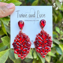 Load image into Gallery viewer, custom beaded Earrings, red jeweled Earrings, red Beaded Earrings, boho earrings, red jeweled earrings, handmade earrings, custom earrings, party accessories, fancy accessories, red embellished earrings, custom earrings, best friend gifts, birthday gifts, bohemian earrings, luxurious handmade accessories, night jewelry, Fancy earrings, boho earrings, beaded earrings, Fancy jeweled earrings, statement earrings, best selling items, statement earrings, handmade gifts, custom gifts