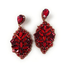 Load image into Gallery viewer, custom beaded Earrings, red jeweled Earrings, red Beaded Earrings, boho earrings, red jeweled earrings, handmade earrings, custom earrings, party accessories, fancy accessories, red embellished earrings, custom earrings, best friend gifts, birthday gifts, bohemian earrings, luxurious handmade accessories, night jewelry, Fancy earrings, boho earrings, beaded earrings, Fancy jeweled earrings, statement earrings, best selling items, statement earrings, handmade gifts, custom gifts
