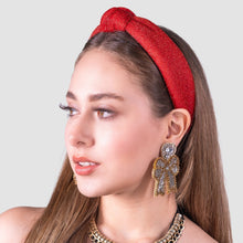 Load image into Gallery viewer, Christmas Headband, Holiday Headbands, red Knot Headband, Red Headbands for Women and Girls, Solid Red Headband, headband for women, red headband, red accessories for Christmas, valentines day headband, red shimmer headband, headband style, top knot headband, top knotted headband, knotted headband, Valentines day knot headband, red top knotted headband, fall headbands, best selling items, Christmas headband, Holiday Lane Plaid headband, Red knotted headband, red accessories, custom headband