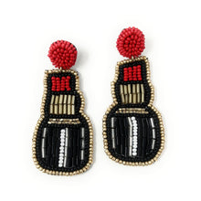 Load image into Gallery viewer, red lipstick beaded Earrings, beaded red Earrings, Taylor red lipstick Earrings, Taylor Swift Earrings, vacation earrings, resort earrings, bachelorette beaded earrings, girlie earrings, unique earrings, red lipstick seed bead earrings, bejeweled accessories, resort accessories, resort beaded earrings, gifts for friend, best friend gifts, birthday gifts, red era earrings, fancy earrings accessory, summer earrings, boho earrings, fancy rhinestone earrings, rhinestone earrings, embellished earrings