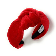 Load image into Gallery viewer, Valentines day Headband, red velvet Headband, red Knot Headband, Valentines day Hair Accessories, red velour Headband, Best Seller, headbands for women, best selling items, knotted headband, hairbands for women, Fall Winter gifts, Solid color knot Headband, Solid color hair accessories, red headband, Velour knotted headband, Statement headband, Birthday gifts, embellished knot headband, Fall Autumn  accessories, Christmas headband, Christmas velour headband, Velvet knot headband, velvet knotted headband