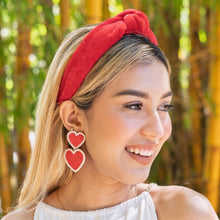 Load image into Gallery viewer, Valentines day Headband, red velvet Headband, red Knot Headband, Valentines day Hair Accessories, red velour Headband, Best Seller, headbands for women, best selling items, knotted headband, hairbands for women, Fall Winter gifts, Solid color knot Headband, Solid color hair accessories, red headband, Velour knotted headband, Statement headband, Birthday gifts, embellished knot headband, Fall Autumn  accessories, Christmas headband, Christmas velour headband, Velvet knot headband, velvet knotted headband