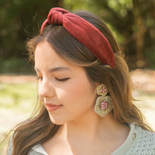 Load image into Gallery viewer, Fall Autumn Headband, Fall Knotted Headband, terracota color Knot Headband, Fall Hair Accessories, velvet redwood Headband, Best Seller, headbands for women, best selling items, knotted headband, hairbands for women, Fall Winter gifts, Solid color knot Headband, Solid color hair accessories, redwood knot headband, Velour knotted headband, Statement headband, Birthday gifts, thanksgiving knot headband, Fall Autumn  accessories, redwood solid headband, brown red velour headband, Velvet knot headband