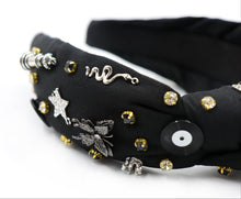 Load image into Gallery viewer, headband for women, Taylor Swift Knot headband, lavender Haze Taylor Swift knot headband, Eras knot headband, top knot headband, pop star headband,  Look what you made me do song Taylor handmade gift, Lavender haze album, best gifts for her, Reputation Swifties hair band, Taylor Fan knot headband, Eras gifts, tween girl gifs, custom era headband, bejeweled handmade gifts, top knotted headband, bejeweled knotted headband, Taylor swift Swifties headbands, eras concert, Reputation album concert headband, eras