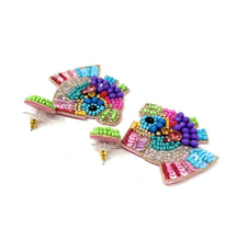 Load image into Gallery viewer, custom beaded Earrings, jeweled Earrings, fish Beaded Earrings, fish earrings, summer jeweled earrings, handmade earrings, custom earrings, resort accessories, fancy accessories, sea embellished earrings, custom earrings, best friend gifts, birthday gifts, bohemian earrings, luxurious handmade accessories, party earrings, Fancy earrings, boho earrings, beaded earrings, multicolor embellished earrings, Fancy jeweled earrings, statement earrings, best selling items, statement earrings, handmade gifts, custom