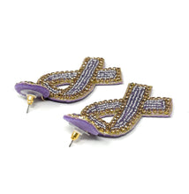 Load image into Gallery viewer, lavender ribbon Beaded Earrings, beaded lavender Earrings, lavender color Earrings, support cancer awareness Beaded Earrings, cancer ribbon earrings, support awareness earrings, cancer ribbon earrings, cancer awareness earrings, Beaded earrings, purple cancer ribbon earrings, purple bead earrings, ribbon accessories, cancer awareness accessories, support cancer awareness earrings, gifts for mom, best friend gifts, birthday gifts, lavender earrings, purple beaded earrings, support cancer awareness accessorie