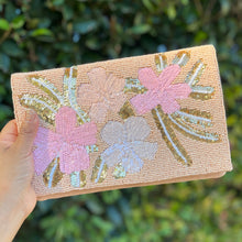 Load image into Gallery viewer, blush clutch purse, beaded bag, birthday gifts, seed bead purse, sequin gold bag, seed bead clutch, gold bag, floral clutch bag, engagement gift, bridal gift to bride, bridal gift, gifts to bride, wedding gift, bride gifts, cross body purse, bride to be gift, bachelorette gifts, best friend gift, best selling items, party bag, boho clutch, best friend gift, bridesmaid gift, pink beaded clutch purse, blush beaded clutch, blush clutch, neutral color purse, holiday bags, evening clutches, evening bags.