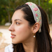 Load image into Gallery viewer, headband for women, fashion headbands, sheer headband, best selling items, embroidered headband, summer headband, top knot headband, woven top knot headband, floral headband, hair band, trendy headbands, top knotted headband, spring headband, spring summer style, handmade headbands, top knotted headband, knotted headband, hair band for women, floral fashion headband, twist headband, headband style, hair accessories, boho knotted headband, chic headband, Boho twisted headband