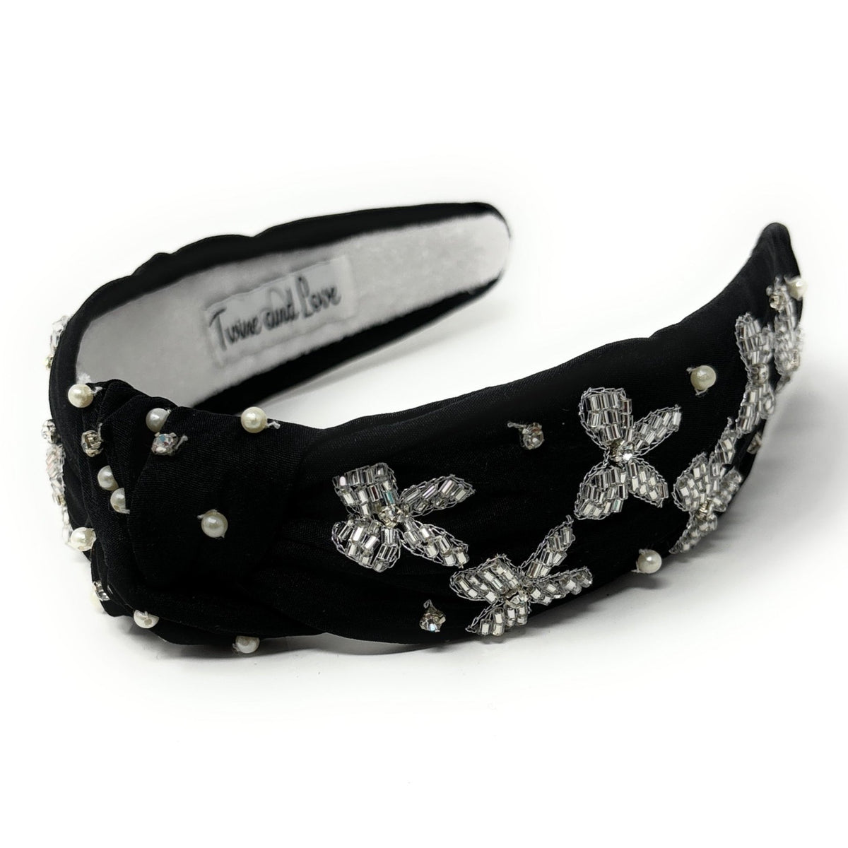 Contemporary Headband Black Silver Domes New Sparkling Black Crystal Rhinestone Headband Hairband - Thick  main image 3