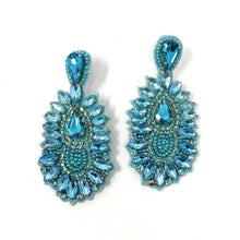 Load image into Gallery viewer, custom beaded Earrings, Unique jeweled Earrings, light blue Beaded Earrings, boho earrings, sea blue jeweled earrings, handmade earrings, custom earrings, party accessories, fancy accessories, turquoise blue embellished earrings, custom earrings, best friend gifts, birthday gifts, bohemian earrings, luxurious handmade accessories, night jewelry, Fancy earrings, boho earrings, beaded earrings, Fancy jeweled earrings, statement earrings, best selling items, light blue embellished earrings, handmade gifts, cus