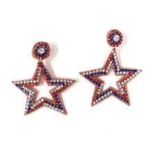 Load image into Gallery viewer, July 4th Earrings, USA  Earrings, Fourth of July Earrings, Independence Day Jewelry, America Earrings, American Earrings, Patriot Earrings, USA Flag Earrings, Flag Patriotic earrings, American Earrings, USA star Beaded Earrings, Seed Bead Earrings, Stars & Stripes, freedom Patriotic Earrings, USA Star Earrings, 4th of July flag earrings, Flag Fashion Earrings, Memorial Day Earrings, Stars Beaded, Fashion Statement, USA flag earrings, USA earrings, handmade earrings, Bow earrings, red white blue earrings