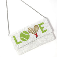 Load image into Gallery viewer, tennis beaded clutch purse, birthday gift for her, summer clutch, seed bead purse, tennis beaded bag, tropical handbag, beaded bag, tennis seed bead clutch, summer bag, birthday gift for her, seed bead purse, engagement gift, tennis over bag, tennis love gifts, tennis purse, gifts to bride, gifts for bride, wedding gift, tennis fan gifts, Summer beaded clutch purse, birthday gift for her, summer clutch, seed bead purse, tennis beaded bag, summer bag, boho purse, tennis beaded clutch purse, unique bags
