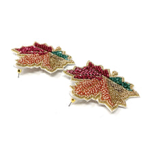 Load image into Gallery viewer, maple beaded Earrings, autumn Earrings, Autumn leaf Earrings, Fall Earrings, earrings for Thanksgiving, Thanksgiving earrings, orange earrings, Unique earrings, maple leaf earrings, Autumn jewelry, statement earrings, Brown earrings, Fall beaded earrings, Autumn jewelry, Holiday earrings, pumpkin earrings, custom designs, maple earrings, dangling earrings, unique earrings, Thanksgiving accessories, Autumn accessories, Autumn brown earrings, Fall accessories, best selling fall earrings
