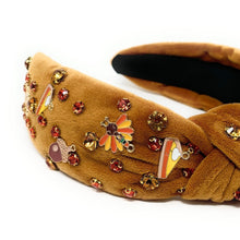 Load image into Gallery viewer, Thanksgiving Jeweled Headband, Thanksgiving headband, Autumn Hair Accessories, Autumn Headband, knot headband, boho headband, best selling items, Fall knotted headband, hairbands for women, Thanksgiving gifts,  Fall knot Headband, Thanksgiving accessories, corduroy headband, Fall corduroy headband, Statement headband, Turkey gifts, jeweled knot headband, Jeweled headband, Thanksgiving party, Embellished headband, Autumn embellished headband, bejeweled headband