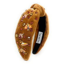 Load image into Gallery viewer, Thanksgiving Jeweled Headband, Thanksgiving headband, Autumn Hair Accessories, Autumn Headband, knot headband, boho headband, best selling items, Fall knotted headband, hairbands for women, Thanksgiving gifts,  Fall knot Headband, Thanksgiving accessories, corduroy headband, Fall corduroy headband, Statement headband, Turkey gifts, jeweled knot headband, Jeweled headband, Thanksgiving party, Embellished headband, Autumn embellished headband, bejeweled headband
