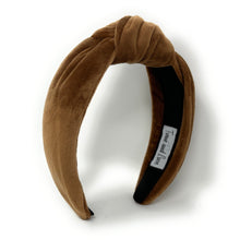 Load image into Gallery viewer, Fall Autumn Headband, Summer Knotted Headband, brown Knot Headband, Fall Hair Accessories, velvet brown Headband, Best Seller, headbands for women, best selling items, knotted headband, hairbands for women, Fall Winter gifts, Solid color knot Headband, Solid color hair accessories, Brown knot headband, Velour knotted headband, Statement headband, Birthday gifts, embellished knot headband, Fall Autumn  accessories, Brown headband, Brown velour headband