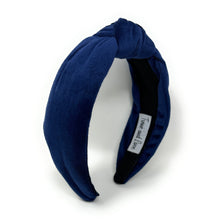 Load image into Gallery viewer, Fall Winter Headband, blue velvet Headband, blue Knot Headband, Fall Hair Accessories, blue velour Headband, Best Seller, headbands for women, best selling items, knotted headband, hairbands for women, Fall Winter gifts, Solid color knot Headband, Solid color hair accessories, Hanukkah headband, Velour knotted headband, Statement headband, Birthday gifts, embellished knot headband, Fall Autumn  accessories, Chanukkah headband, Hanukkah velour headband, Velvet knot headband, velvet knotted headband