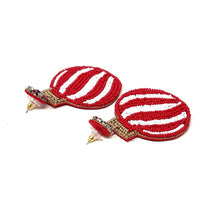 Load image into Gallery viewer, Red beaded earrings with gold accents on a white background