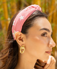 Load image into Gallery viewer, Americana Jeweled Headband, Patriotic Knotted Headband, Star Knotted Headband,  Red white Hair Accessories, Red White Headband, Best Seller, headbands for women, best selling items, knotted headband, hairbands for women, Fourth of July hair accessories, Independence day gifts, Independence day Headband, Memorial day hair accessories, American Knot headband, Red white striped headband, Fourth of July headband, Fourth of July gifts, red white headband, star knot headband, USA Knotted Headband