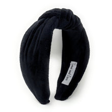 Load image into Gallery viewer, black knot Headband, black Knotted Headband, black velvet Knot Headband, black Hair Accessories, 2025 hair accessories, Best Seller, headbands for women, best selling items, wide knotted headband, hairbands for women, birthday gifts, Solid color knot Headband, Solid color hair accessories, wide knot headband, Velour knotted headband, Statement headband, Birthday gifts, Brown wide knot headband, Fall Autumn  accessories black velour headband, Velvet knot headband, wide know headband