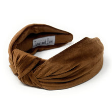 Load image into Gallery viewer, brown knot Headband, brown Knotted Headband, brown velvet Knot Headband, Spring 2025 Hair Accessories, 2025 hair accessories, Best Seller, headbands for women, best selling items, wide knotted headband, hairbands for women, birthday gifts, Solid color knot Headband, Solid color hair accessories, wide knot headband, Velour knotted headband, Statement headband, Birthday gifts, Brown wide knot headband, Fall Autumn  accessories brown velour headband, Velvet knot headband, wide know headband