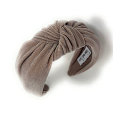 Load image into Gallery viewer, Fall Autumn Headband, Fall Knotted Headband, grayish brown shimmer Knot Headband, Fall Hair Accessories, gray corduroy Headband, Best Seller, headbands for women, best selling items, knotted headband, hairbands for women, Fall Winter gifts, Solid color knot Headband, Solid color hair accessories, Grey color knot headband, corduroy knotted headband, Fall Autumn headband, Birthday gifts, custom knot headband, Winter Autumn accessories, brown headband, coffee corduroy fabric headband, autumn knot headband