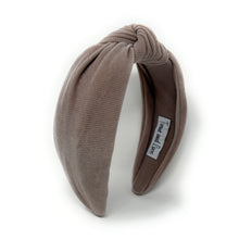 Load image into Gallery viewer, Fall Autumn Headband, Fall Knotted Headband, grayish brown shimmer Knot Headband, Fall Hair Accessories, gray corduroy Headband, Best Seller, headbands for women, best selling items, knotted headband, hairbands for women, Fall Winter gifts, Solid color knot Headband, Solid color hair accessories, Grey color knot headband, corduroy knotted headband, Fall Autumn headband, Birthday gifts, custom knot headband, Winter Autumn accessories, brown headband, coffee corduroy fabric headband, autumn knot headband
