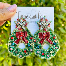 Load image into Gallery viewer, Christmas Beaded Earrings, Christmas wreath Earrings, Holiday Earrings, Christmas wreath Beaded Earrings, Christmas earrings, Merry Christmas earrings, Holiday red earrings, green Christmas  beaded earrings, Wreath Christmas accessories, Christmas earrings, holiday earrings, wreath earrings, holiday gifts, holiday accessories, green red holiday beaded accessories, Holiday accessories, Holiday Christmas earrings, Christmas gifts, best Selling items, Christmas earrings, Custom earrings