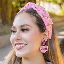 Load image into Gallery viewer, 
LOVE Beaded Earrings, Pink Heart Earrings, Valentines Day Earrings, Valentines Beaded Earrings, Seed Bead, Valentines Heart earrings, Pink earrings, pink beaded earrings, XOXO beaded earrings, valentines beaded earrings, Hearts earrings, Valentine’s day earrings, holiday gifts, tween girls accessories, Valentine’s day accessories, Best friend gifts, Best selling items, love accessories, boho earrings, custom earrings, unique earrings, unique gifts, handmade gifts, Pink Heart earrings