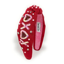 Load image into Gallery viewer, VALENTINES's day Jeweled Headband, Valentine’s Day Headband, XOXO Jeweled Knot Headband, Jeweled Knot Headbands, Valentines Day Knotted Headband, best selling headband, Valentine’s day gift for her, headbands for women, best selling items, knotted headbands, vday headband, red knot headband, valentine headband, valentines headband, valentines day gifts, embellished headband, Red Valentines day headband, XOXO Top knot headband, handmade headband, heart sequin knot headband, custom headband