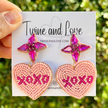 Load image into Gallery viewer, 
LOVE Beaded Earrings, Pink Heart Earrings, Valentines Day Earrings, Valentines Beaded Earrings, Seed Bead, Valentines Heart earrings, Pink earrings, pink beaded earrings, XOXO beaded earrings, valentines beaded earrings, Hearts earrings, Valentine’s day earrings, holiday gifts, tween girls accessories, Valentine’s day accessories, Best friend gifts, Best selling items, love accessories, boho earrings, custom earrings, unique earrings, unique gifts, handmade gifts, Pink Heart earrings