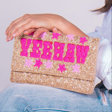 Load image into Gallery viewer, YEEHAW Beaded Clutch Purse, Gold Beaded Clutch Bag, Beaded Clutch Purse, Country Girl Gifts, Party Clutch Purse, Birthday Gift, Bridal Gift, Party Bag, gold Beaded clutch purse, Yeehaw seed bead clutch, yeehaw accessories, engagement gift, gifts for bachelorette, crossbody purse, best friend gifts, yeehaw clutch, yeehaw beaded purse, cowgirl purse, western purse, country music lover gifts, lets go girls, bachelorette gifts