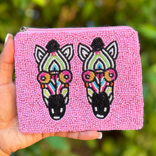 Load image into Gallery viewer, Zebra Coin Purse Pouch, Zebra bead Purse, Zebra Beaded Pouch, Zebra Purse, Boho bags, Wallets for her, boho pouch accessories, bachelorette gifts, best friend gifts, miscellaneous gifts, best seller, best selling items, gifts for her, birthday gifts, preppy beaded wallet, party favors, bachelorette bag, money pouch, wallets for her, unique cute gifts, mother’s day gift, handmade gifts, Zebra lover gifts, Safari theme accessories, Custom gifts, credit card pouch, pink pouch purse, handmade gifts
