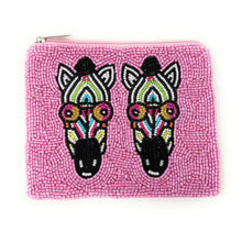Load image into Gallery viewer, Zebra Coin Purse Pouch, Zebra bead Purse, Zebra Beaded Pouch, Zebra Purse, Boho bags, Wallets for her, boho pouch accessories, bachelorette gifts, best friend gifts, miscellaneous gifts, best seller, best selling items, gifts for her, birthday gifts, preppy beaded wallet, party favors, bachelorette bag, money pouch, wallets for her, unique cute gifts, mother’s day gift, handmade gifts, Zebra lover gifts, Safari theme accessories, Custom gifts, credit card pouch, pink pouch purse, handmade gifts, best sellin