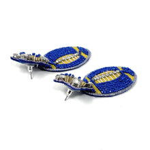 Load image into Gallery viewer, football Beaded Earrings, blue gold football Earrings, football Earrings, LA Rams football, football earrings, Gold and Blue football earrings, Blue Yellow football accessories, LA Rams football earrings, Los Angeles Rams earrings, Royal football earrings, football seed bead earrings, football accessories, Football women accessories, Game day earrings, Best selling items, birthday gifts, sport jewelry, sport bead earrings, football accessory, College gifts, Football gifts for her, gameday earrings