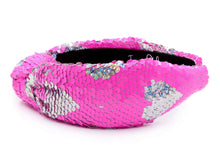 Load image into Gallery viewer, VALENTINES Headband, Heart Headbands for Women, Heart Jeweled Knot Headband, pink sequin Knot Headbands, Valentines Day Knotted Headband, knotted headband, birthday gift for her, headbands for women, best selling items, knotted headbands, hair accessories, pink knot headband, valentine’s day headband, valentines headband, valentines day gifts, embellished headband, heart stud headband, red headband, red hearts headband, heart headband for women and girls, bling headband, hearts knot headband, Pink headband