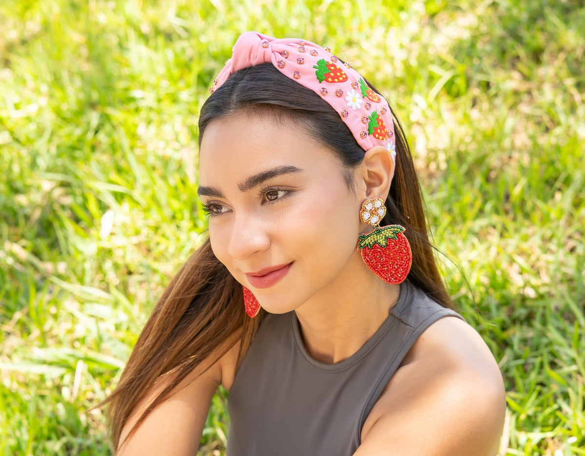 Twine and Love | Strawberry Jeweled Top Knot Headband 