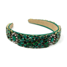 Load image into Gallery viewer, headband for women, fall headband, emerald color headband, fall winter headband, green headband, bridal headband, bridal accessories, green color hairband, green hair band, unique green headband, unique headband, statement headbands, green bridal headband, baroque headband, green hair accessories, unique baroque headband, gemstone headband, luxury headband, embellished headband, dainty headband, baroque embellished headband, custom headband, green jeweled headband