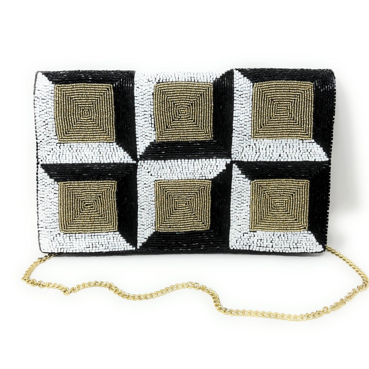 Charlotte Beaded Gold Silver Clutch with Wooden Handle main image 1