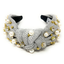 Load image into Gallery viewer, headbands for women, Wide headband, handmade headbands, top knotted headband, knotted headband, hair band for women, embellished headband, rhinestone headband, gemstone headband for women, luxury headband, jeweled headband for women, knotted jeweled headband, bling headband, embellished knot headband, luxury knot headband, pearly headbands, pearly rhinestone headband, fall hair accessories, fall headbands, winter headbands, plain jeweled headband, embellished plaid headband, best selling items